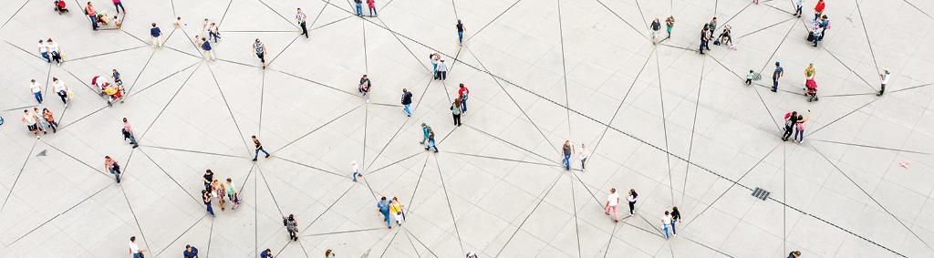people connected on a grid aerial view